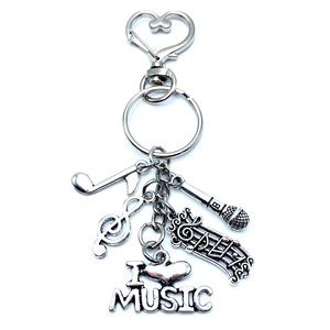 I Love Music Keychain Purse Charm Microphone